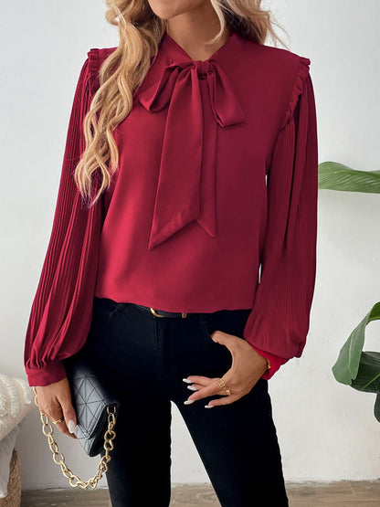 Frill Tie Neck Long Sleeve Blouse