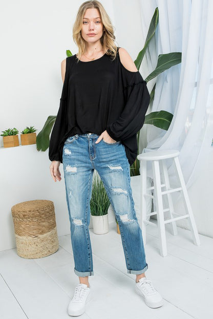 PLUS COLDSHOULDER CASUAL BLOUSES TOP