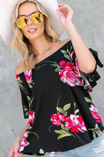 PLUS FLORAL OFF SHOULDER TOP