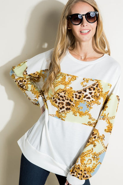 PLUS CHAIN PRINT MIX SWEATSHIRT TOP