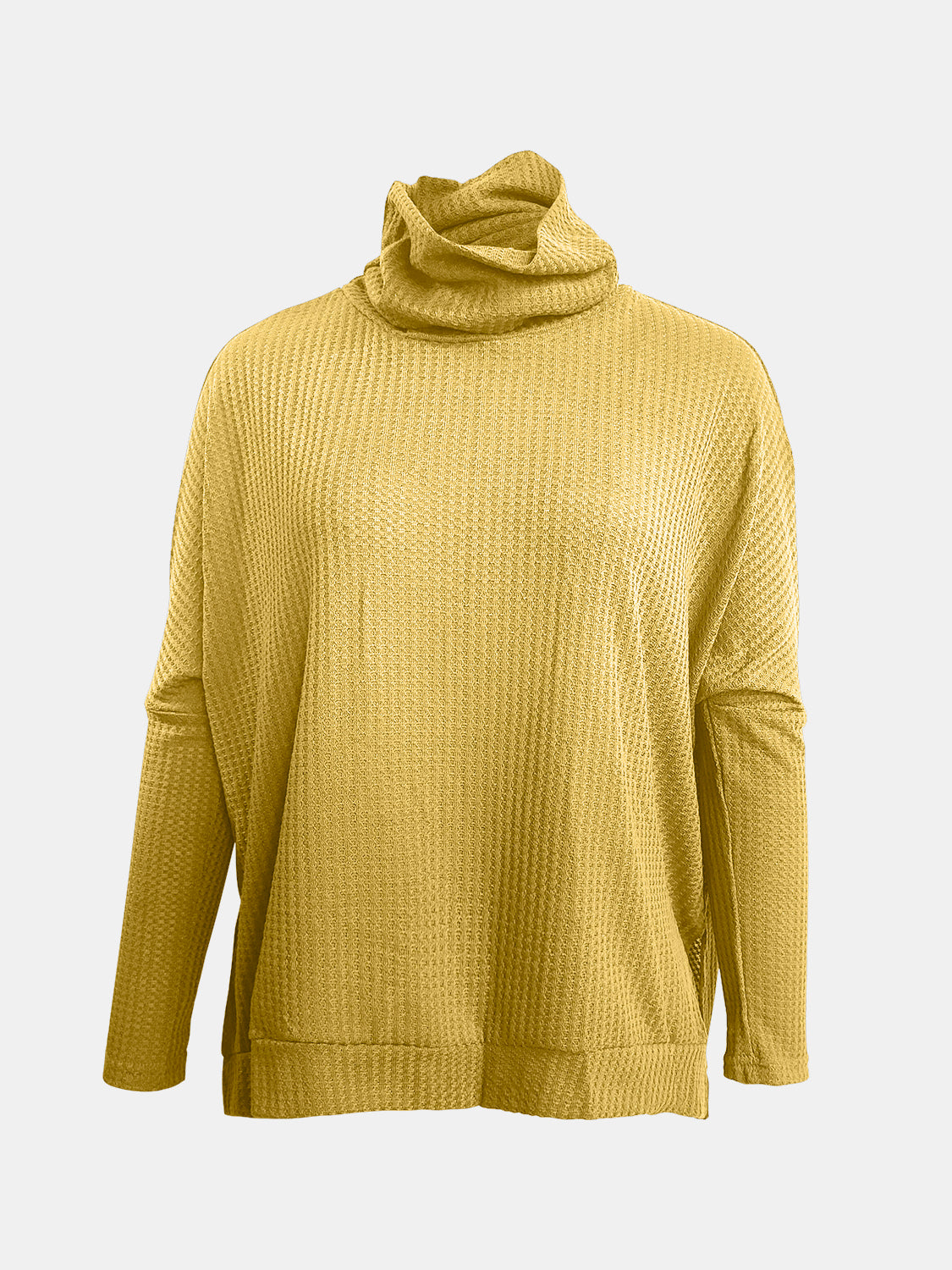 Waffle Knit Turtleneck Long Sleeve T-Shirt