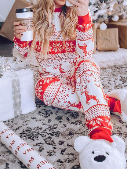 Christmas Element Round Neck Top and Pants Set