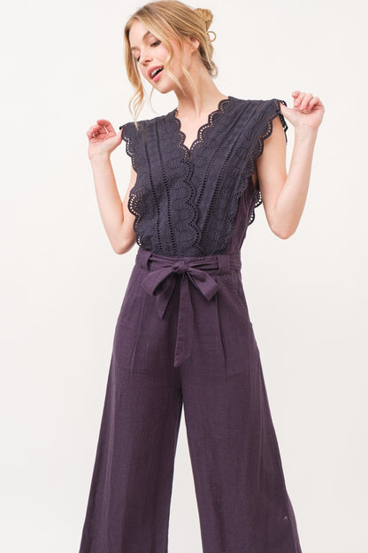 Laced Surplice Tie Waist Jumpsuit