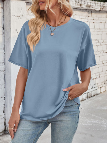 Exposed Seam Round Neck Half Sleeve T-Shirt