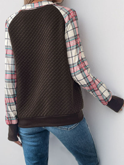 Plaid Half Zip Long Sleeve Sweatshirt