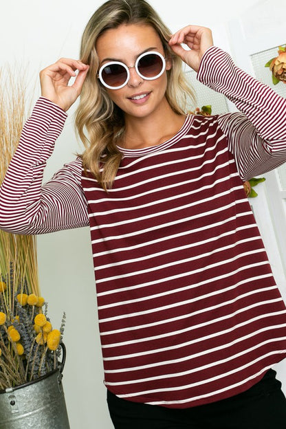 PLUS STRIPE LONG SLEEVE TOP