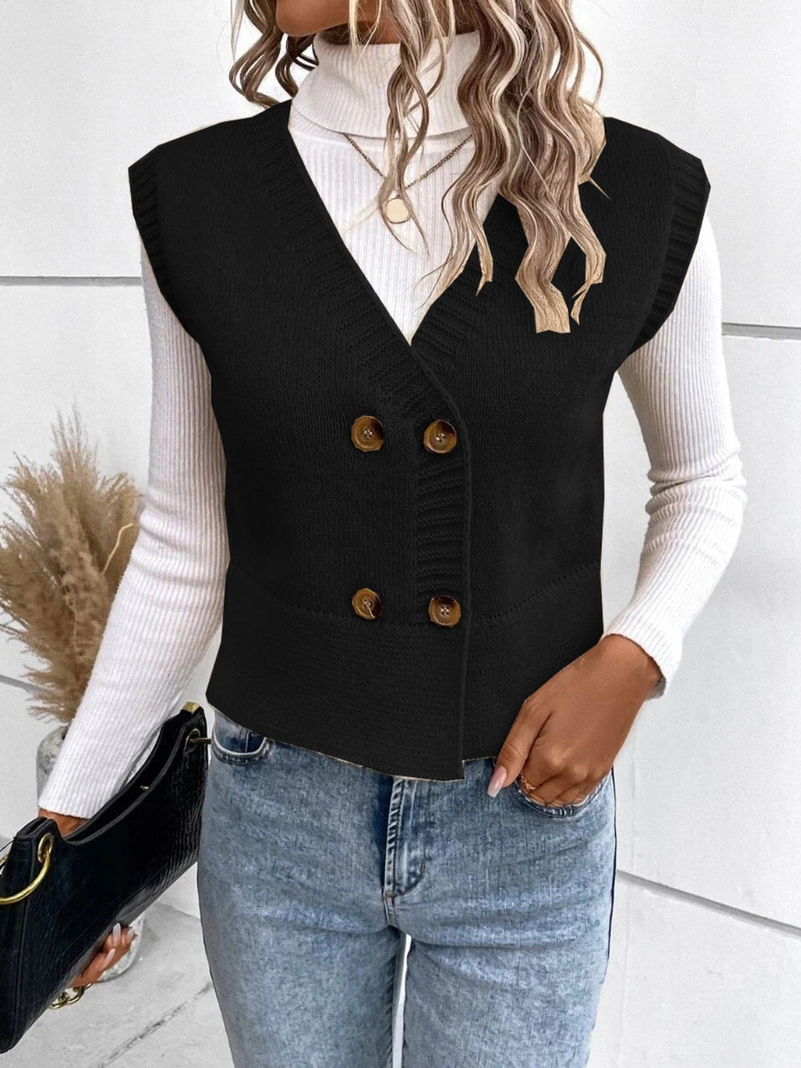 Button Up V-Neck Sweater Vest