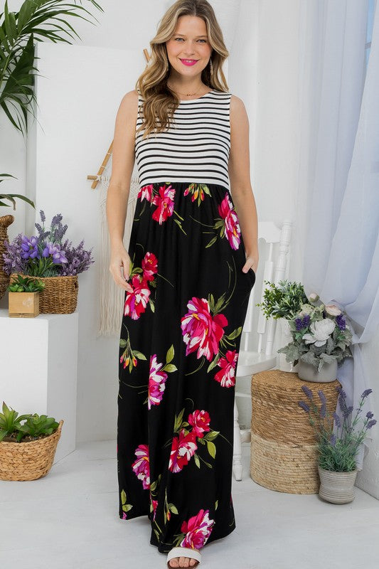 FLORAL MIX TANK MAXI DRESS