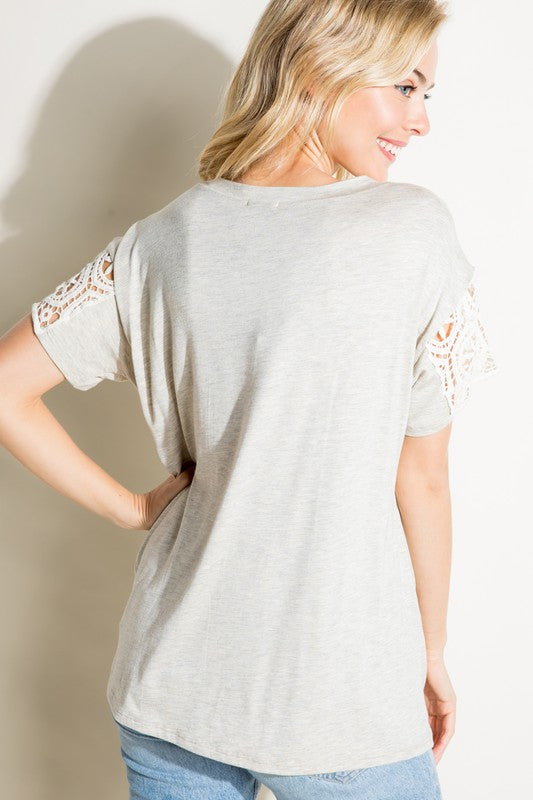 PLUS SOLID JERSEY LACE PATCH TOP