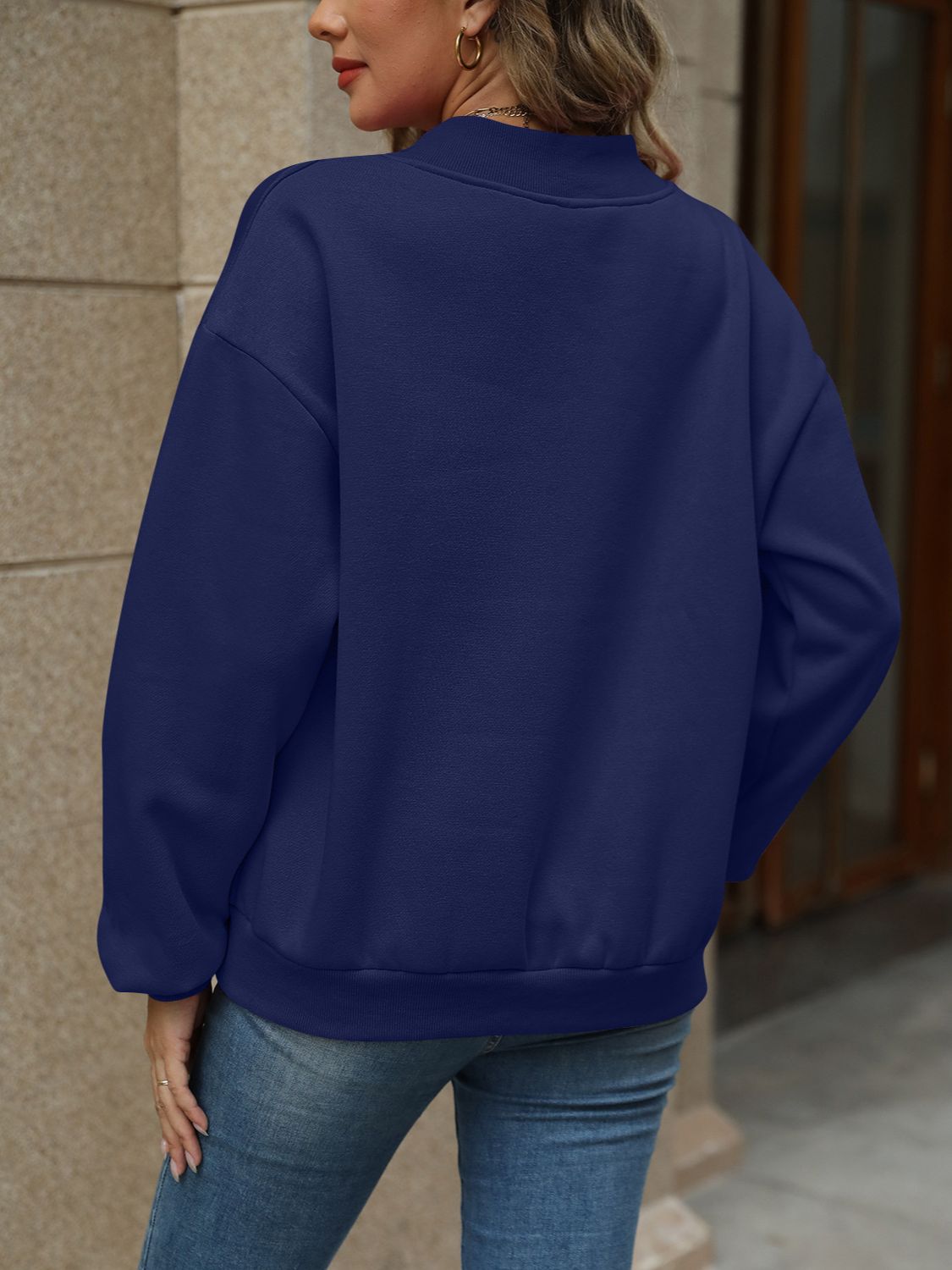 V-Neck Long Sleeve Dropped Shoulder Sweatshirt