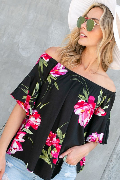 PLUS FLORAL OFF SHOULDER TOP