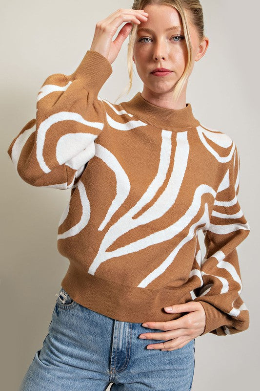 Mock Neck Printed Sweater