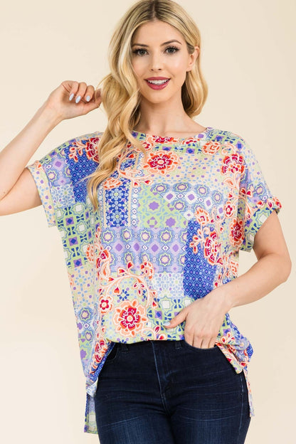 Round Neck Short Sleeve Floral T-Shirt