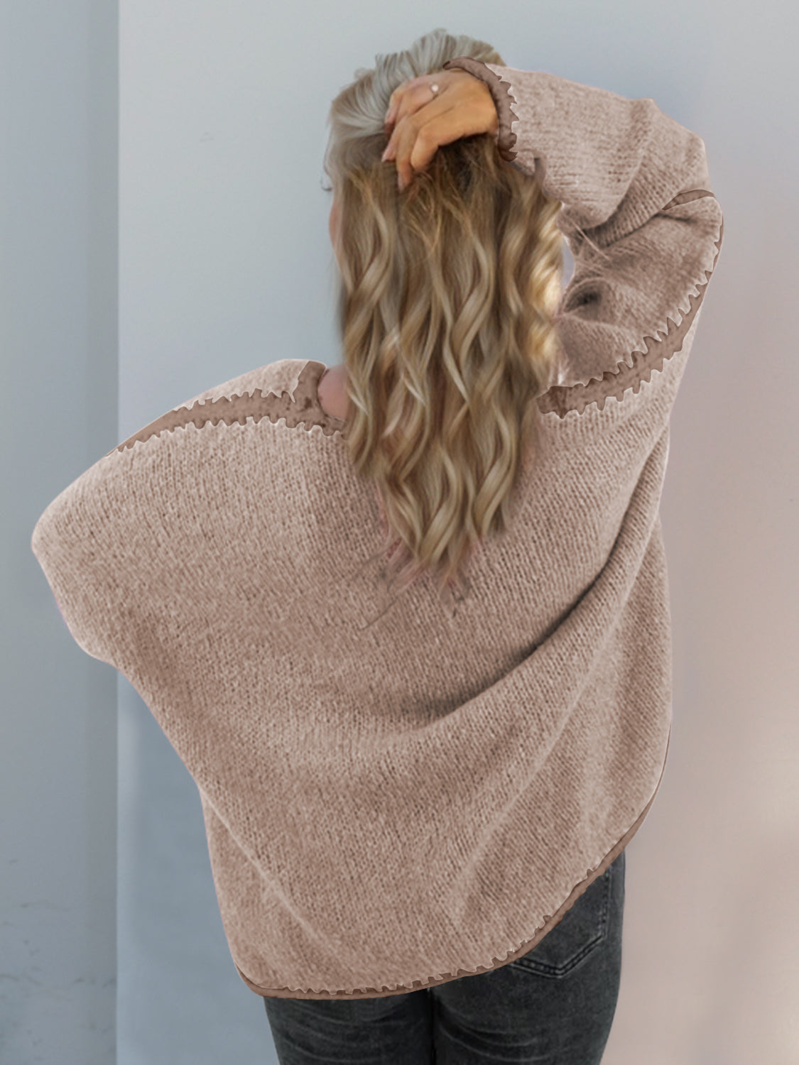 Contrast Open Front Dropped Shoulder Cardigan