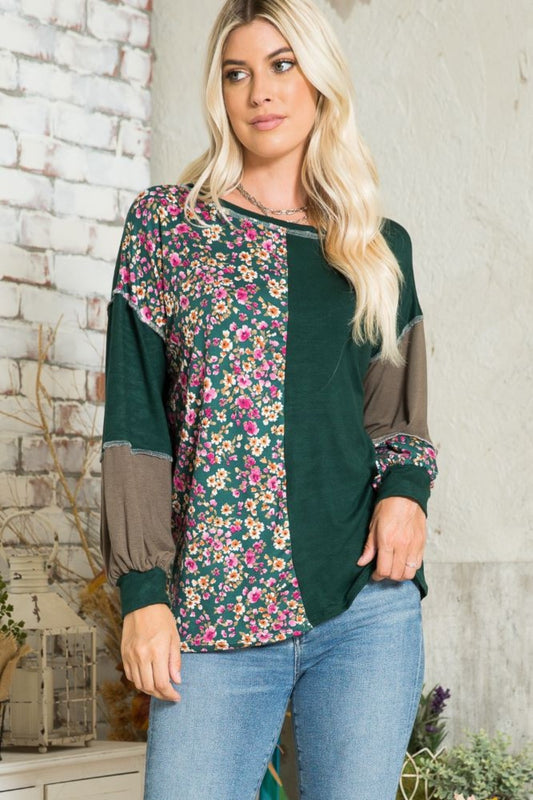 Floral Color Block Exposed Seam T-Shirt