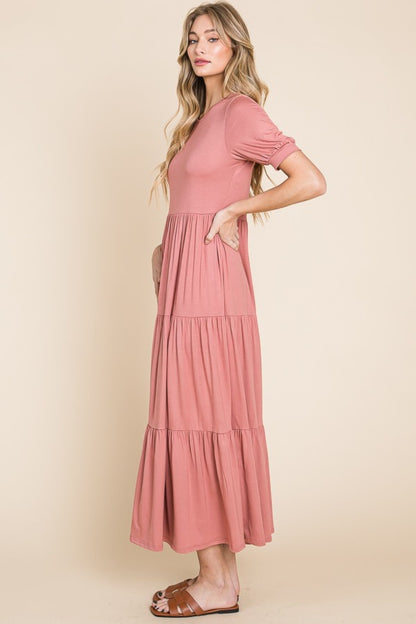 Short Sleeve Tiered Maxi Dress