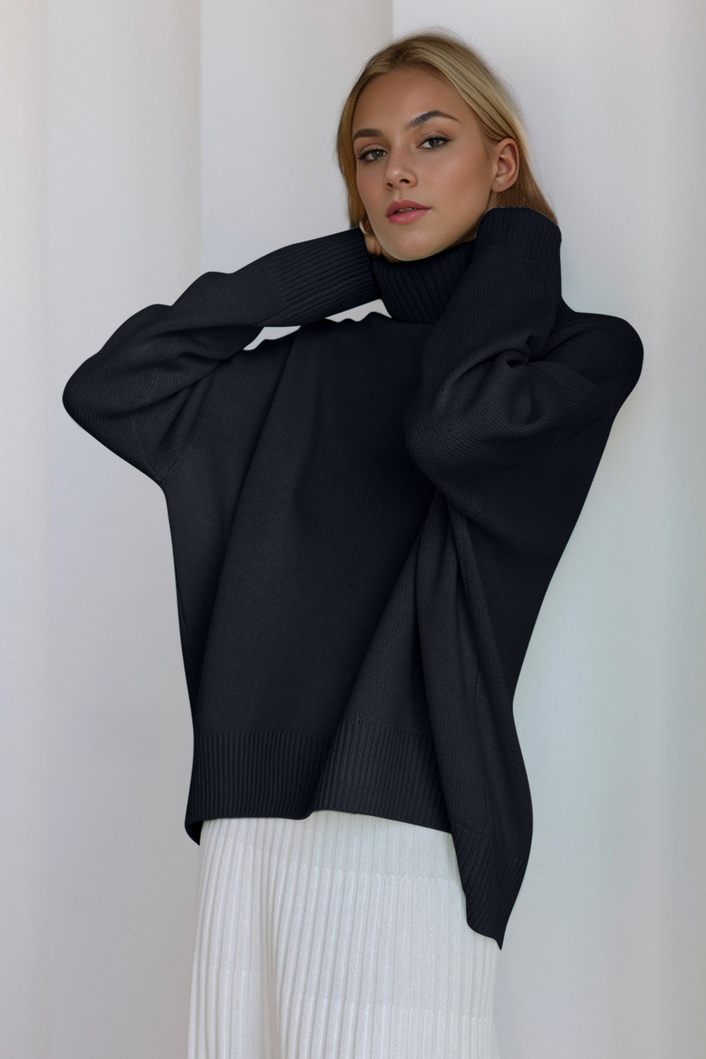 Turtleneck Dropped Shoulder Long Sleeve Sweater