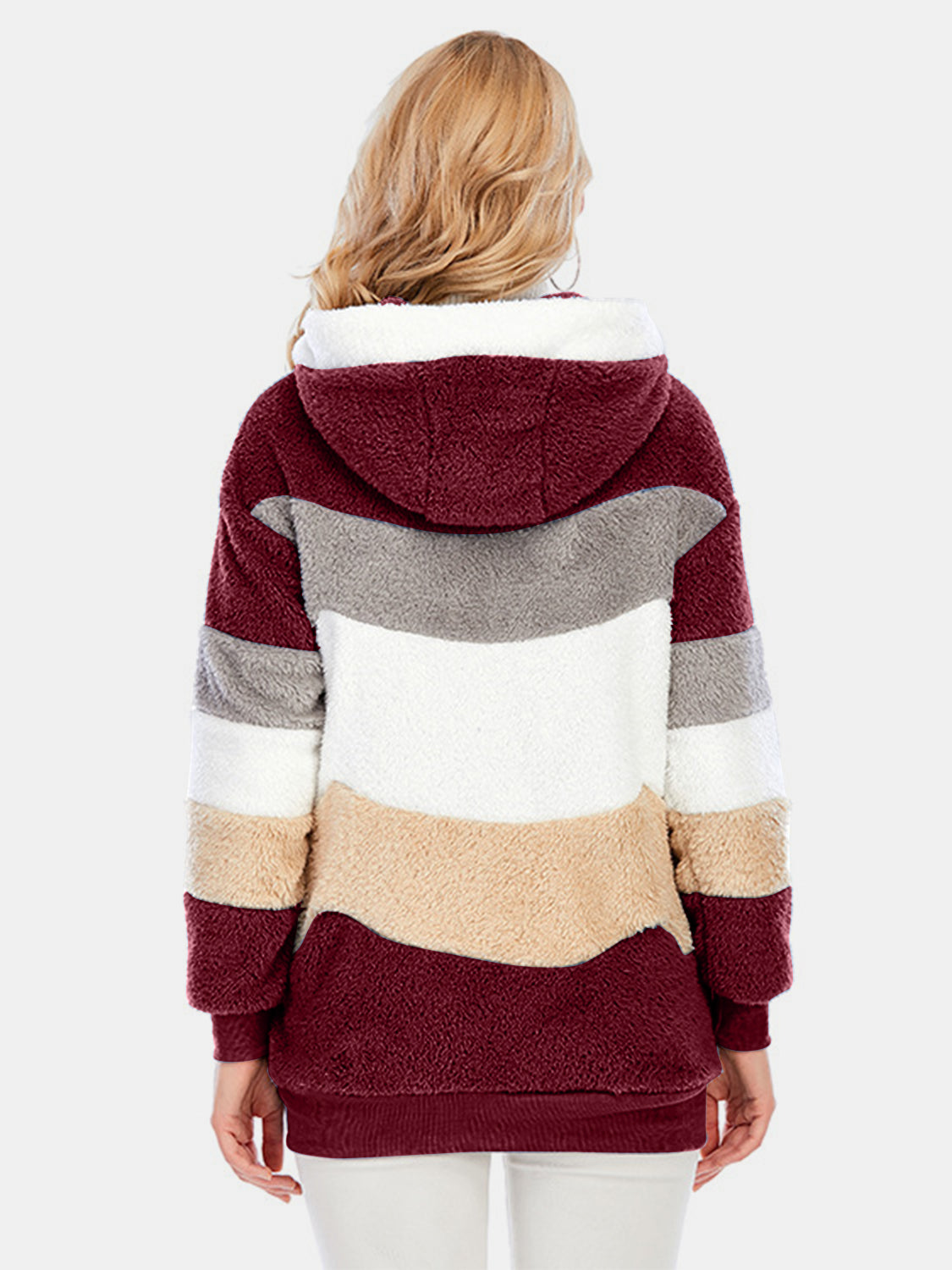 Drawstring Color Block Zip Up Hooded Outerwear