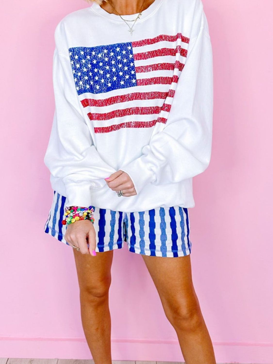 US Flag Round Neck Long Sleeve Sweatshirt