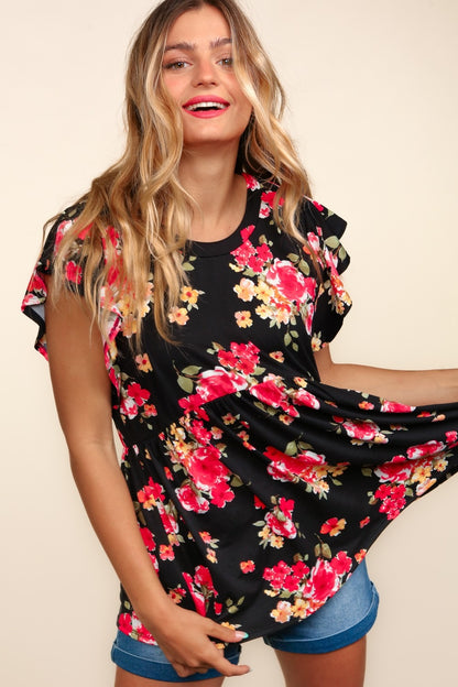 Floral Ruffle Short Sleeve Babydoll Top