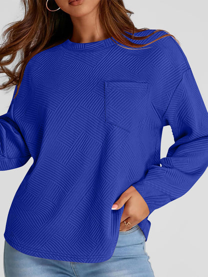 Texture Round Neck Long Sleeve Sweatshirt