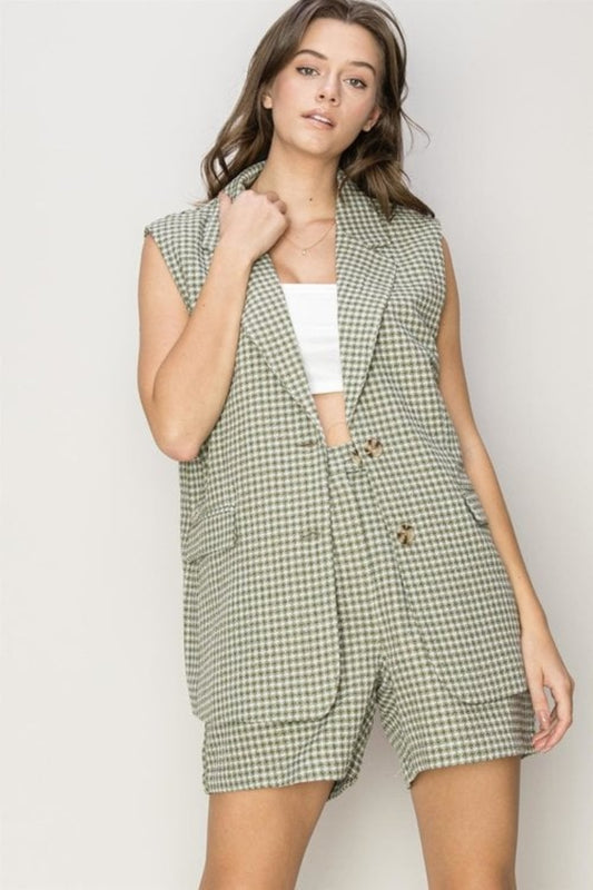 Single-Breasted Sleeveless Suit and Shorts Set