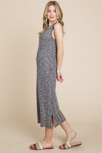 Round Neck Slit Midi Tank Dress