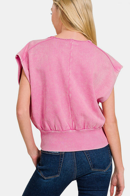 Washed Boat Neck Bottom Banded Dolman Sleeve Top