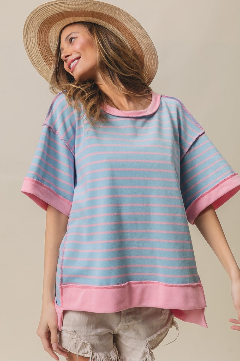 Exposed Seam Stripe Contrast T-Shirt