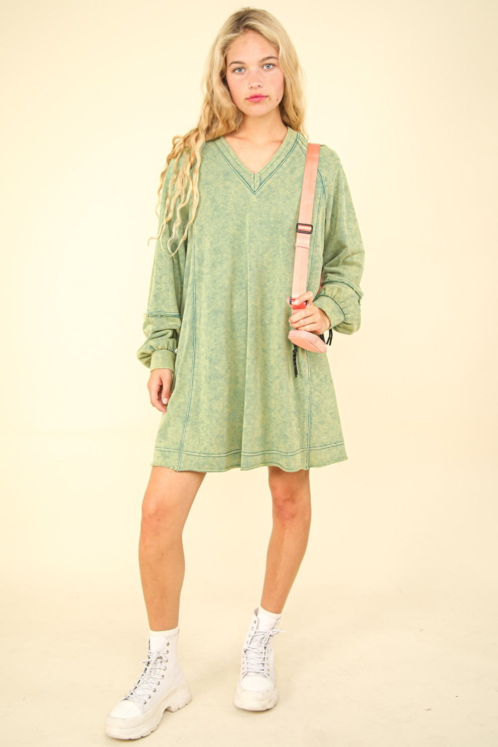 Mineral Washed Oversized A-Line Mini Dress