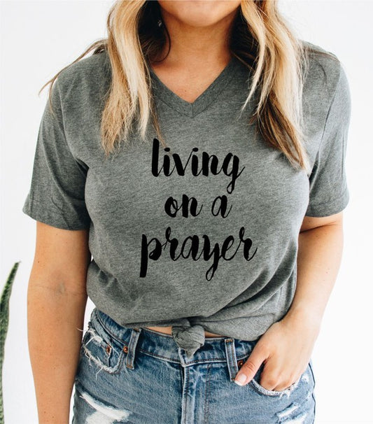 Living on a Prayer V Neck Tee