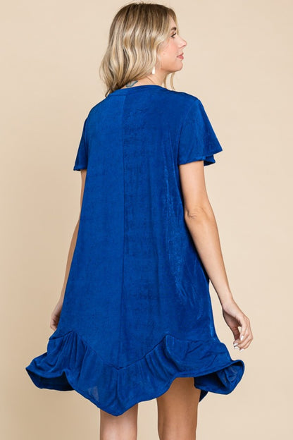 Short Sleeve Ruffled Asymmetric Hem Dress