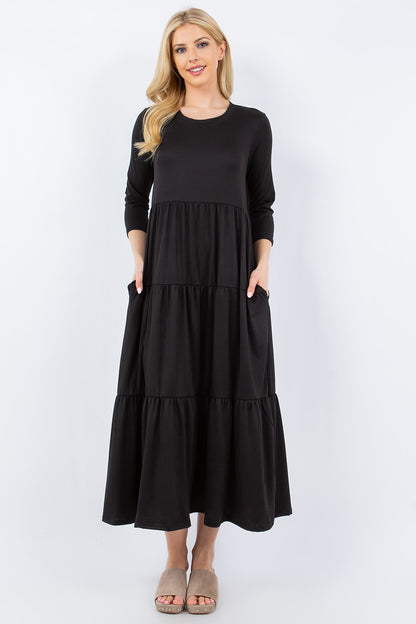 Tiered Midi Dress with Pockets