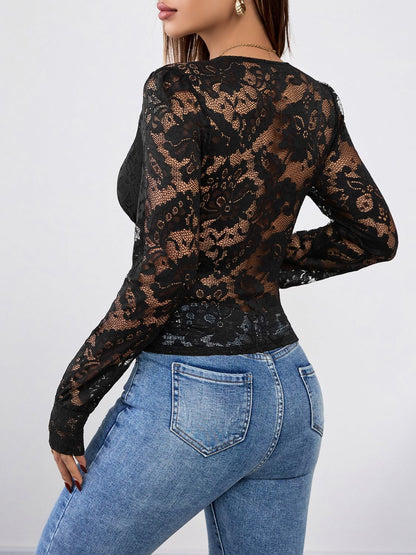 V-Neck Long Sleeve Lace Top