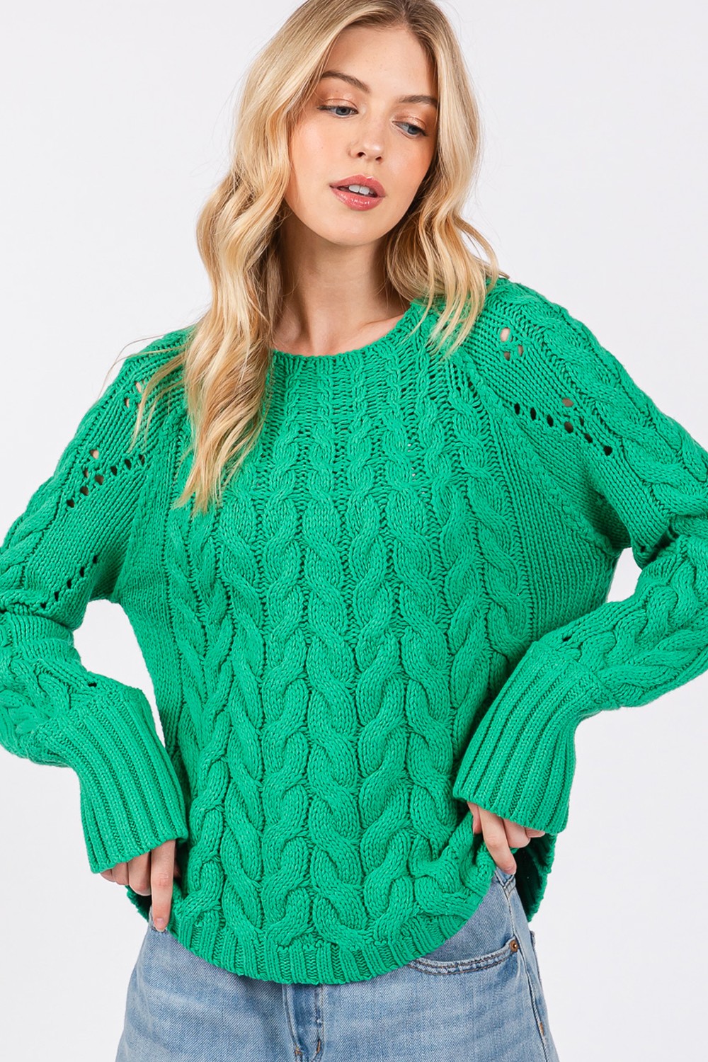 Cable-Knit Long Sleeve Sweater