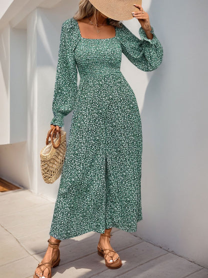 Smocked Printed Long Sleeve Wide Leg Jumpsuit