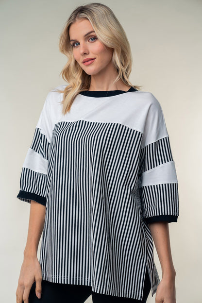 Striped Contrast Round Neck Top