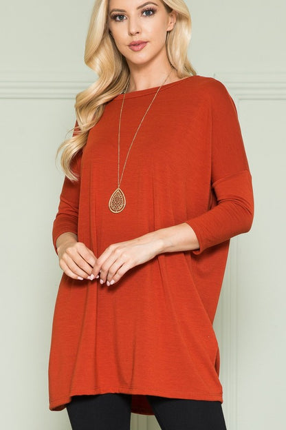 Plus Size Solid Long Sleeve Tunic Top