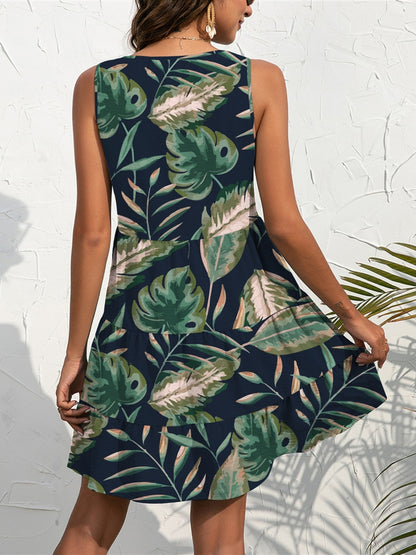 Printed V-Neck Sleeveless Mini Dress