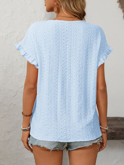Eyelet Round Neck Short Sleeve Top
