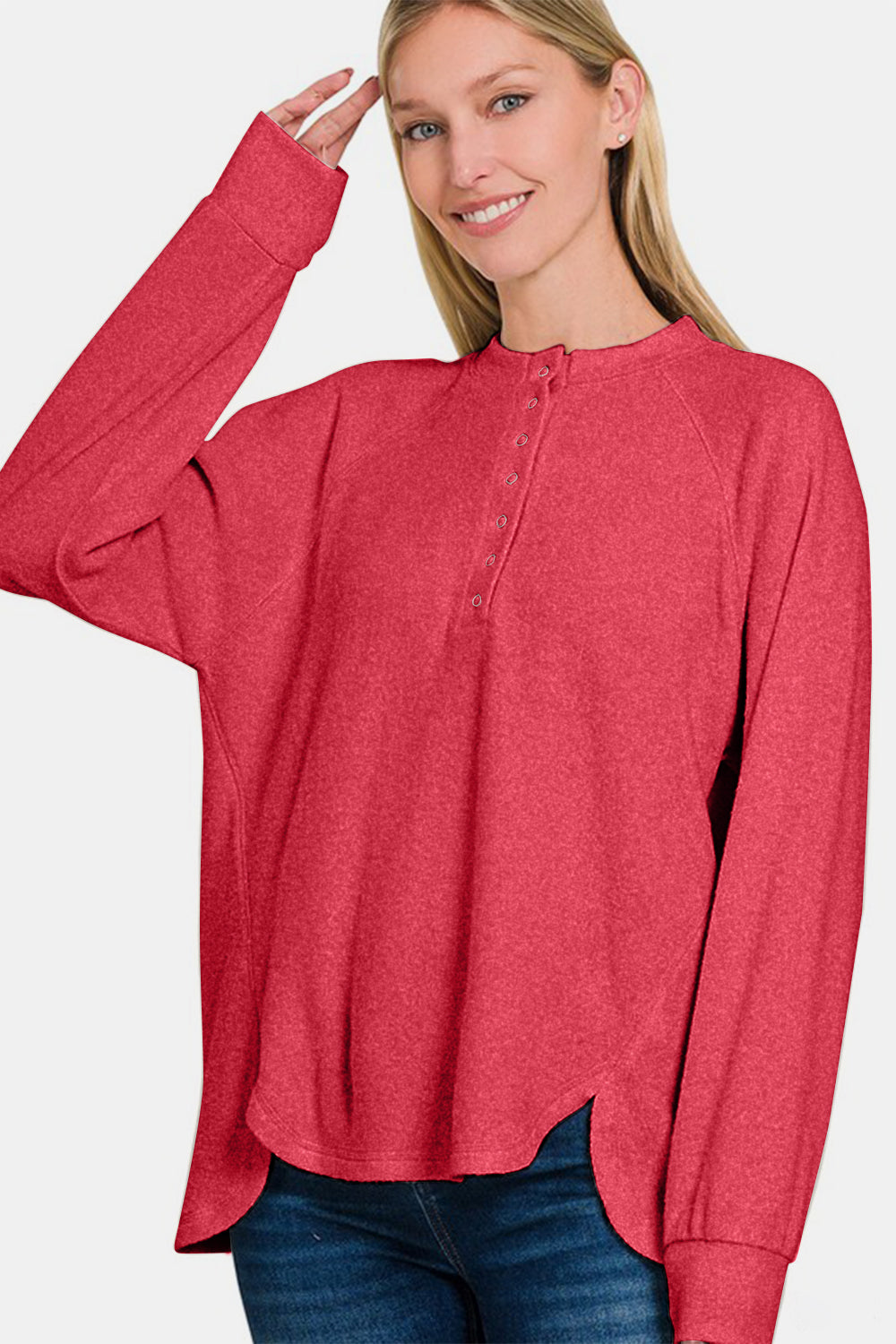 Zenana Brushed Melange Hacci High-Low Sweater