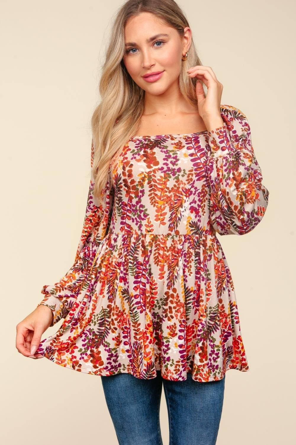 Peplum Floral Square Neck Blouse