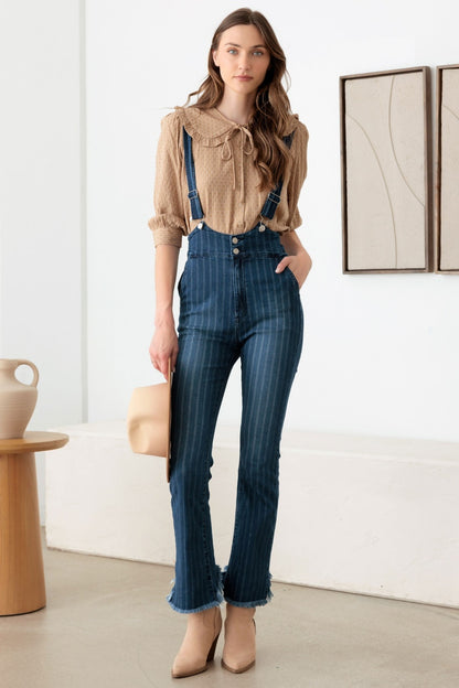 Striped Stretched Suspender Denim Overalls