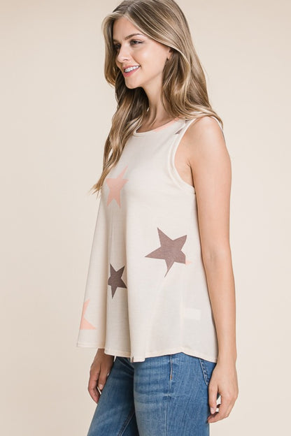 Star Print Round Neck Tank