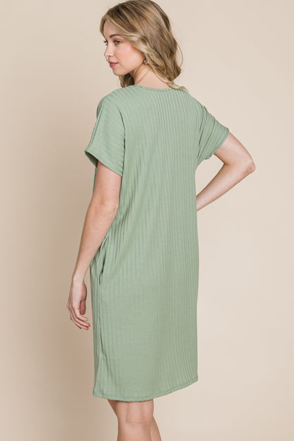 Ribbed Round Neck Short Sleeve Dress