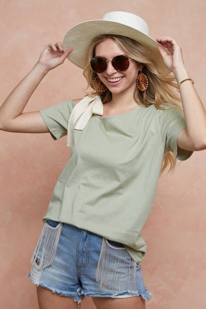 Tied Ribbon One Shoulder Short Sleeve T-Shirt