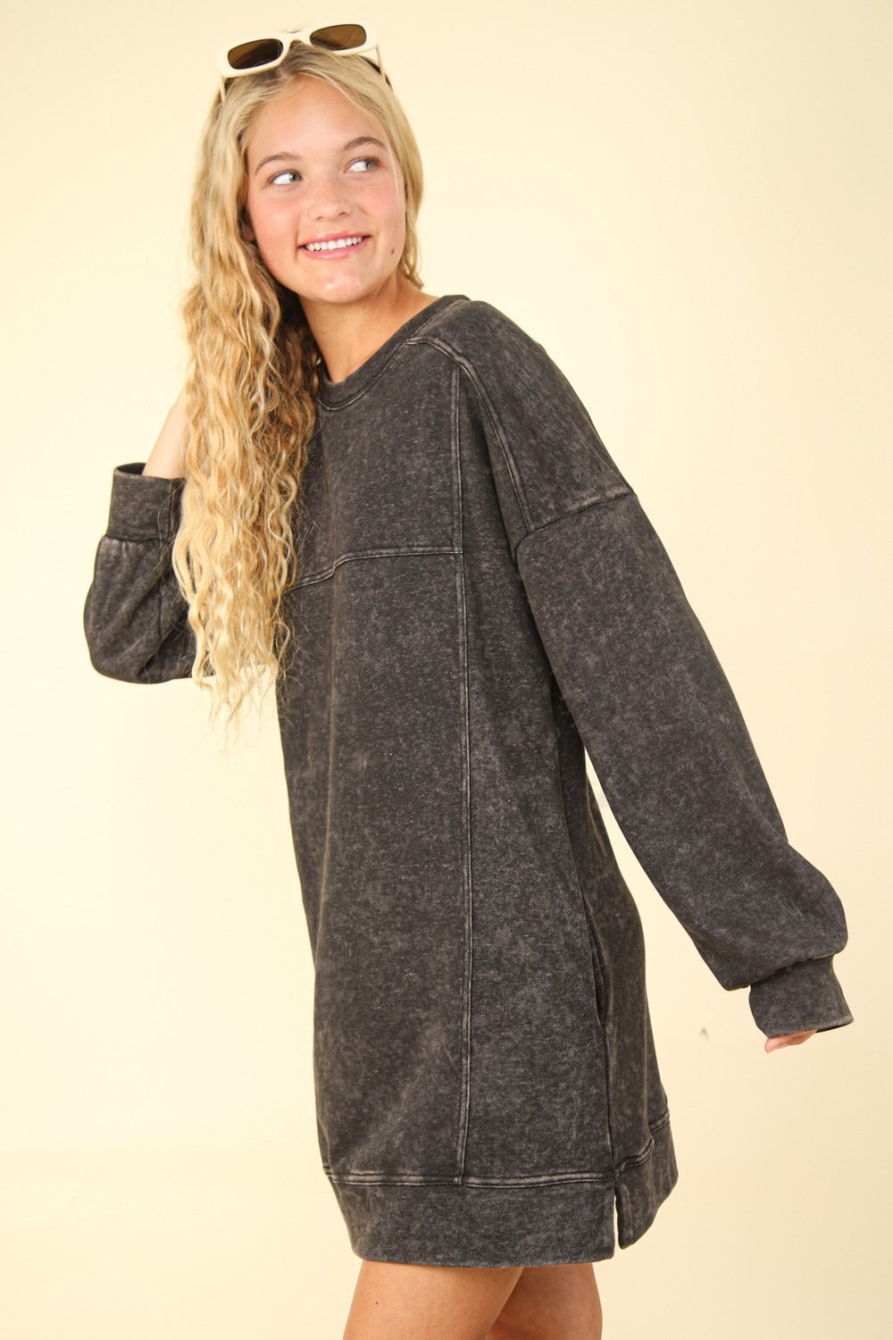 Mineral Washed Oversized Sweatshirt Mini Dress