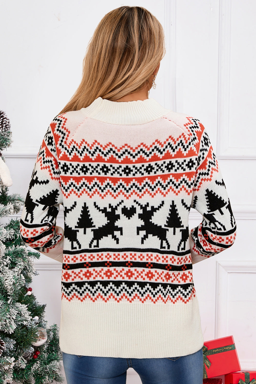 Reindeer Round Neck Long Sleeve Sweater