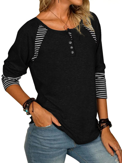 Striped Quarter Button Long Sleeve T-Shirt