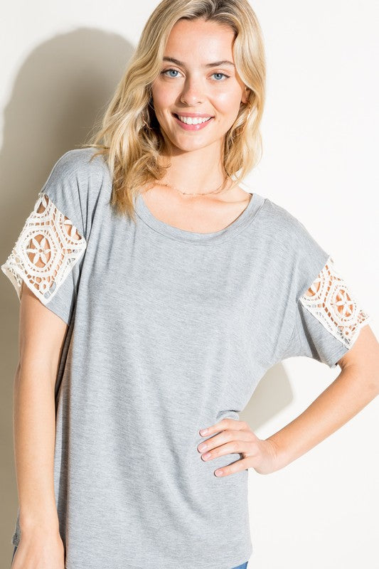 PLUS SOLID JERSEY LACE PATCH TOP